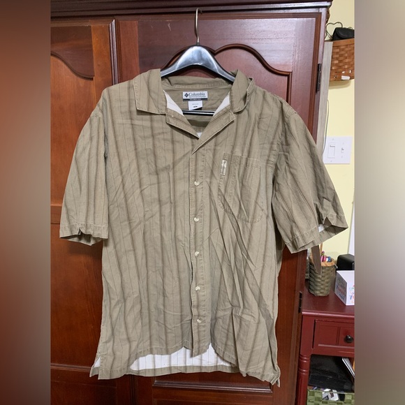 Men’s Columbia  brown vertical striped button down shirt XL - Picture 1 of 4